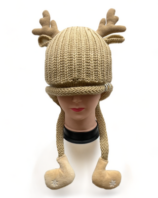 Khaki reindeer knit hat