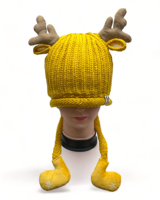 Mustard reindeer knit hat