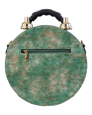 Green circular shaped handbag/crossbody back with zipper pocket