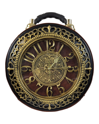 Brown/Gold ornate circular shaped handbag/crossbody with working clock face