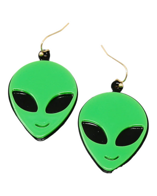 Alien head earrings, green head and black eyes