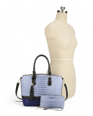 Color Block Crocodile Satchel Set