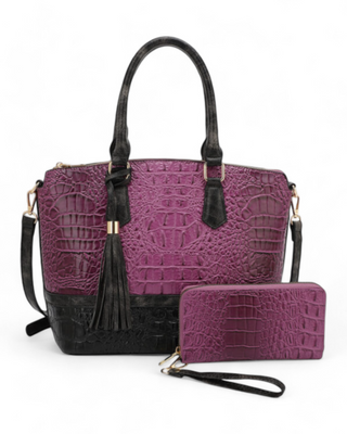 Color Block Crocodile Satchel Set