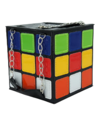 Colorful handbag shaped like a Rubik's Cube