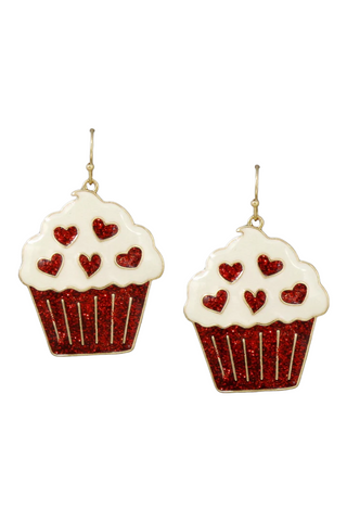 Cupcake With Hearts Drop Earrings