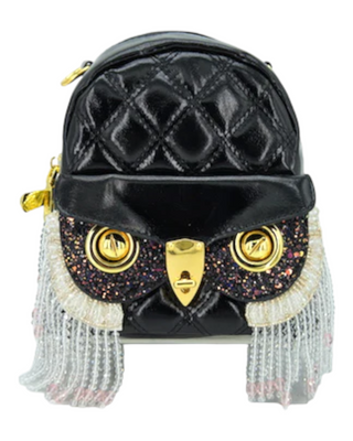 Black owl shaped backpack with shiny décor