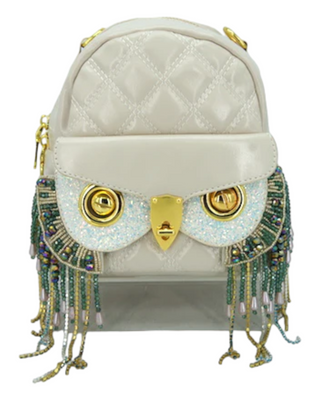 Khaki owl shaped backpack with shiny décor