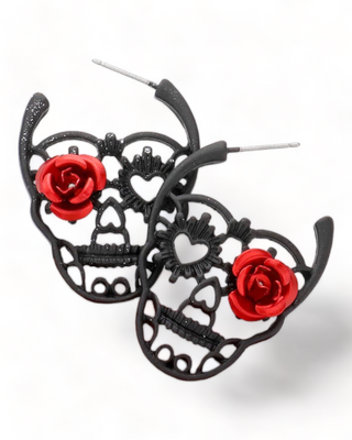 Flower Heart Pointed Skull Earrings