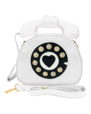 White vinyl telephone shaped handbag/crossbody bag