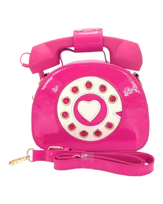 PInk vinyl telephone shaped handbag/crossbody bag