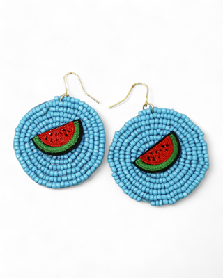 Watermelon Beaded Disc Earrings
