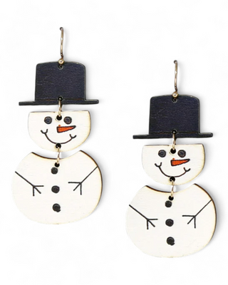 Wooden Snowman Earrings